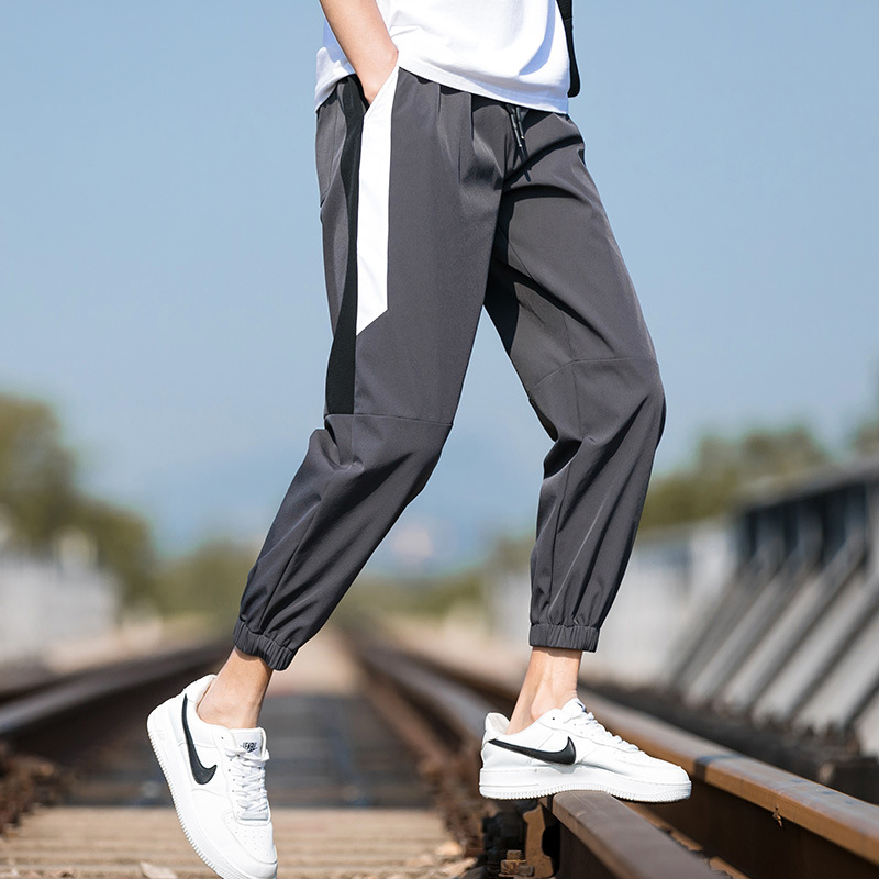 Summer Air-Conditioning Ice Silk Leggings Men's Breathable Casual Pants Sports Pants Korean Style Fashion Brand Men's Pants Thin Cropped Pants Men