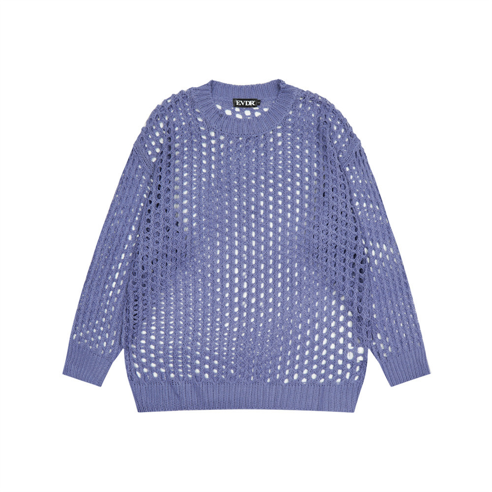 钩花镂空长袖套头毛衣男时尚潮流设计感小众网状空心个性针织毛衫