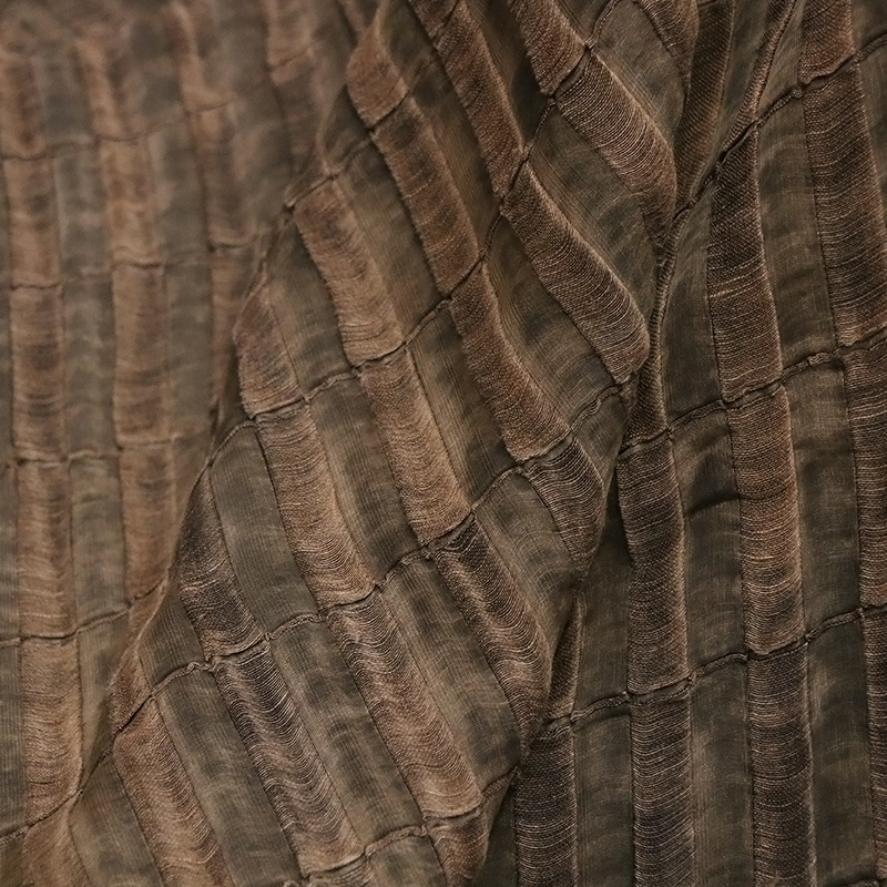 顺德香云纱布料 机理真丝麻提花皱莨绸做旧怀旧斑驳感设计师面料