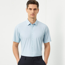 男士短袖衬衫夏季新款男装时尚商务休闲速干针织弹力数码印花衬衣