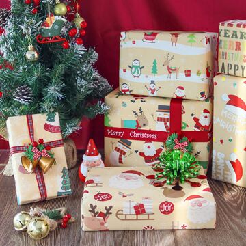 圣诞礼物礼品包装纸圣诞节送礼装饰礼物纸麋鹿老人牛皮纸现货批发