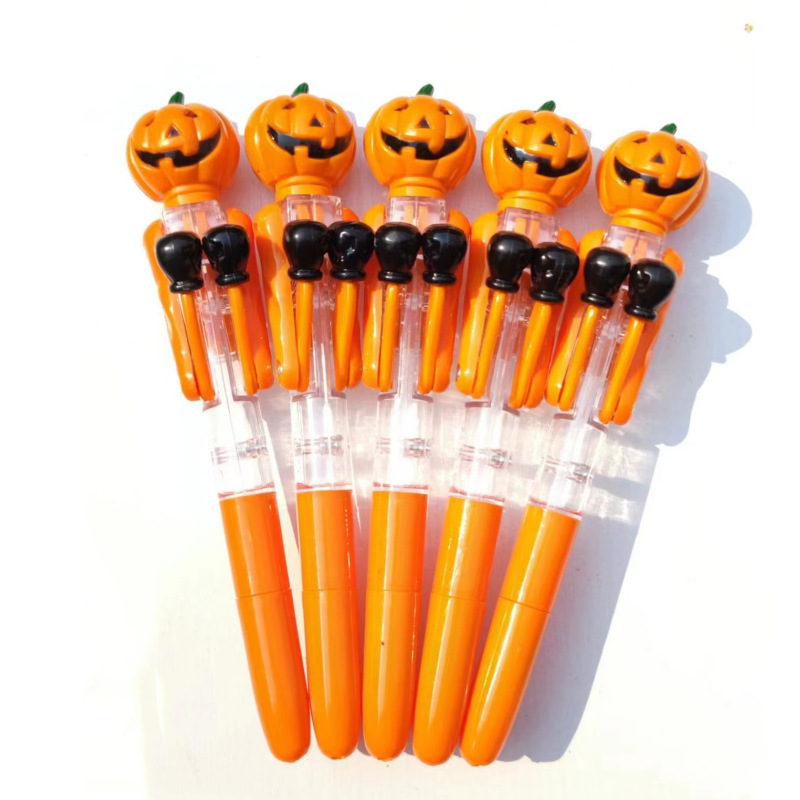 Halloween Gift Children's Prizes Cute Pumpkin Boxing Pen Creative Ballpoint Pen with Light Decompression Toy Pen