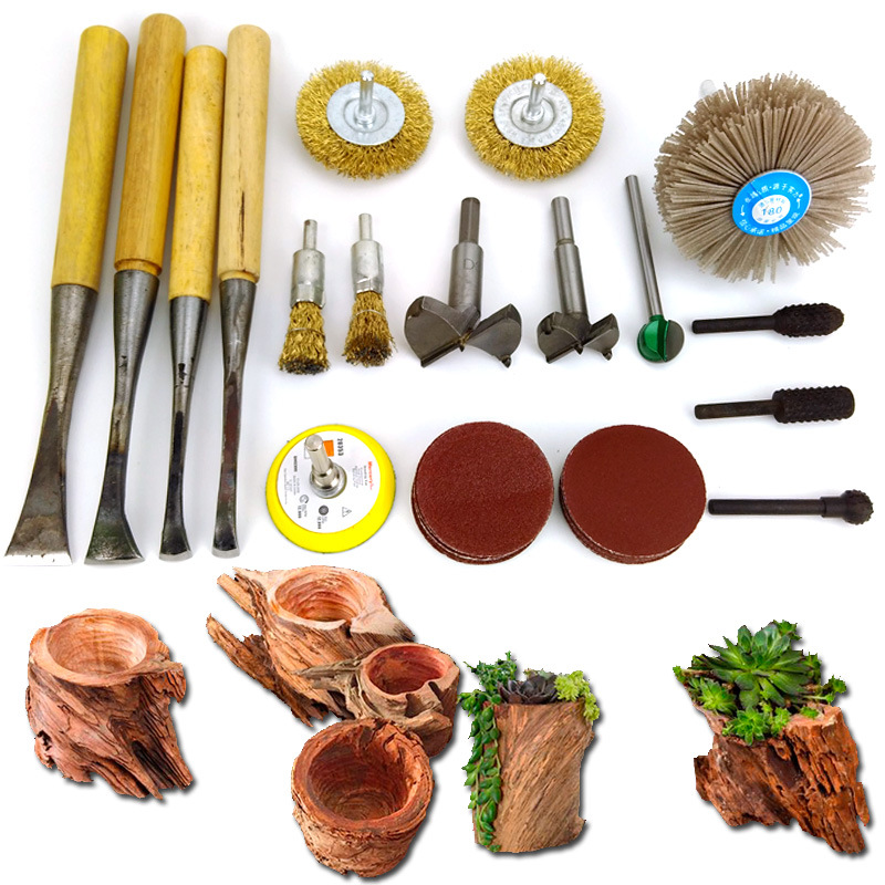 diy木勺木头木雕根雕树根多肉植物木盆花盆加工制作工具套装