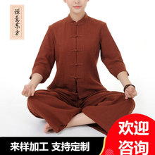 禅修服女中医养生馆工作服中式复古棉麻禅意茶艺女技师套装定logo