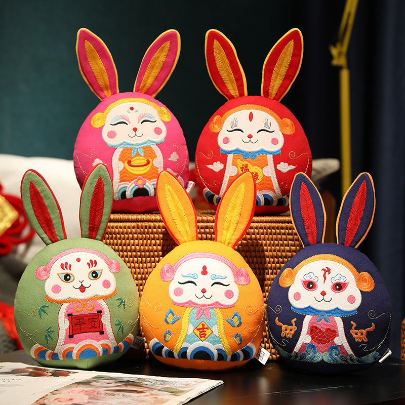 国潮五福兔公仔中国风毛绒玩具兔年吉祥物玩偶公司年会活动礼品-阿里