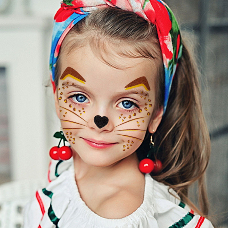 儿童脸贴可爱动物小猫兔子虎防水脸部贴纸贴画幼儿园表演派对活动