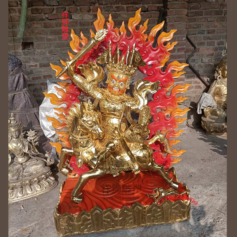 祥狮大型黄铜全鎏金吉祥天母 西藏佛具密宗吉祥佛像像摆件批发