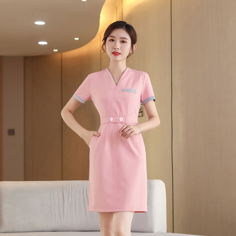 美容院美容师工作服女酒店前台美发会所足浴疗技师连衣裙8071