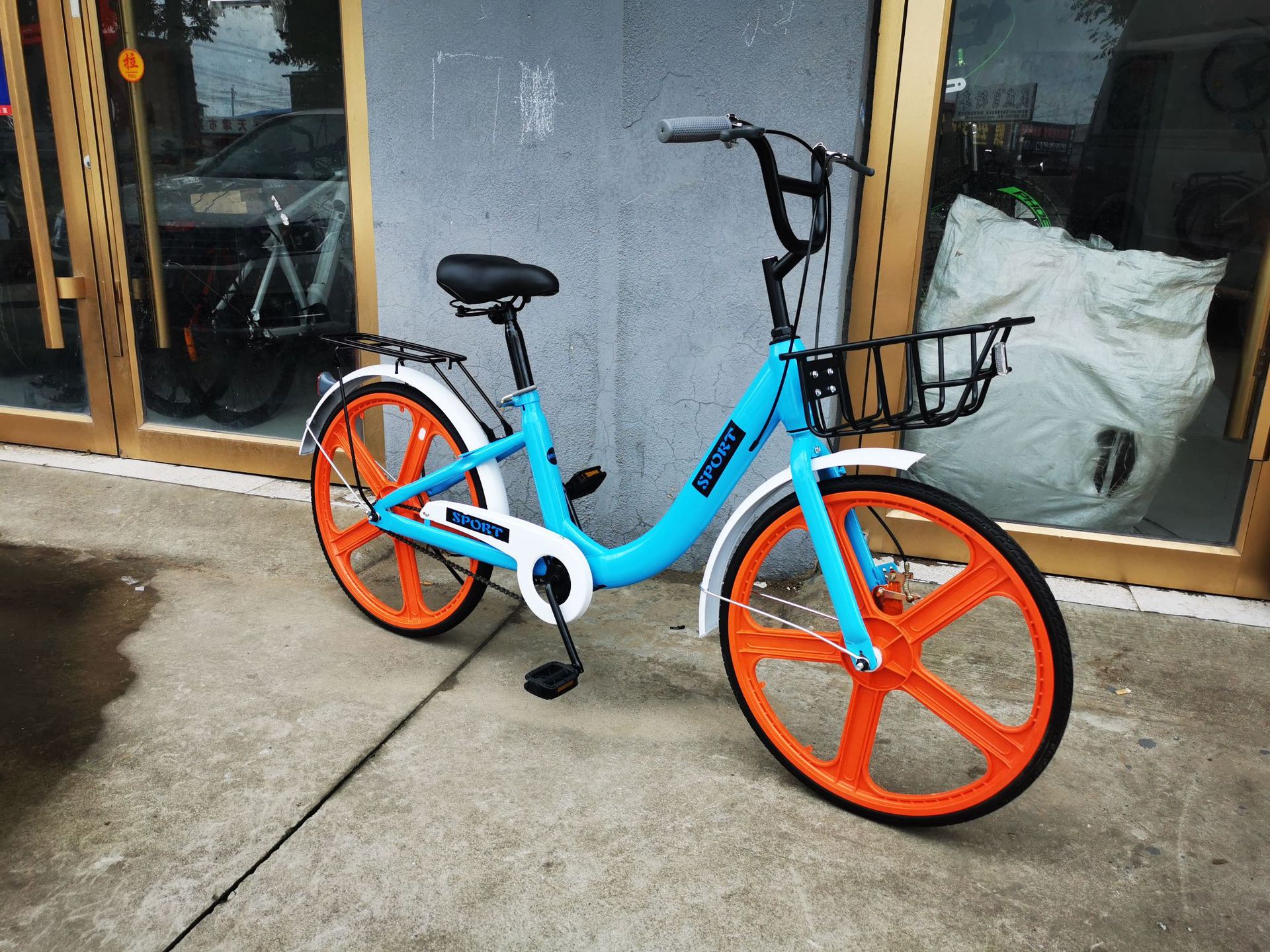 现货男女式学生脚踏车共享单车24寸实心轮胎塑钢一体轮车圈自行车