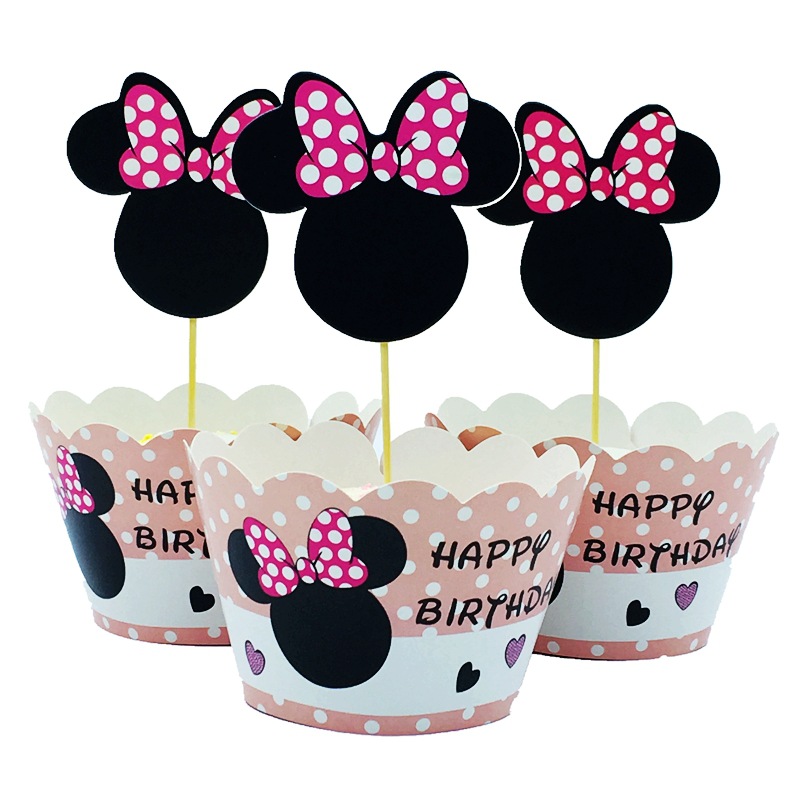 烘培纸杯蛋糕装饰 粉色米妮米老鼠蛋糕围边插牌套装 生日派对用品
