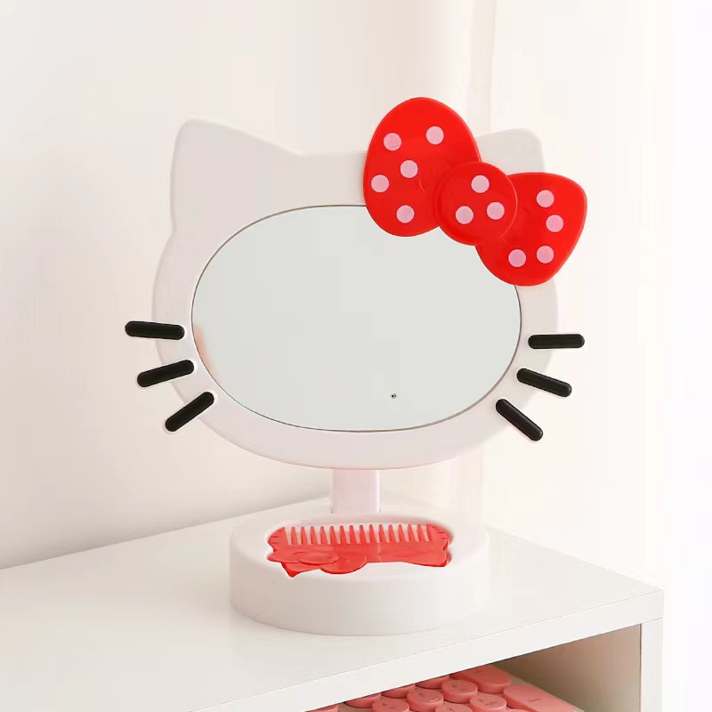 New My031 Cute Hello Kitty Makeup Table Mirror Makeup Mirror with Comb Foldable KT Mirror Desktop Mirror