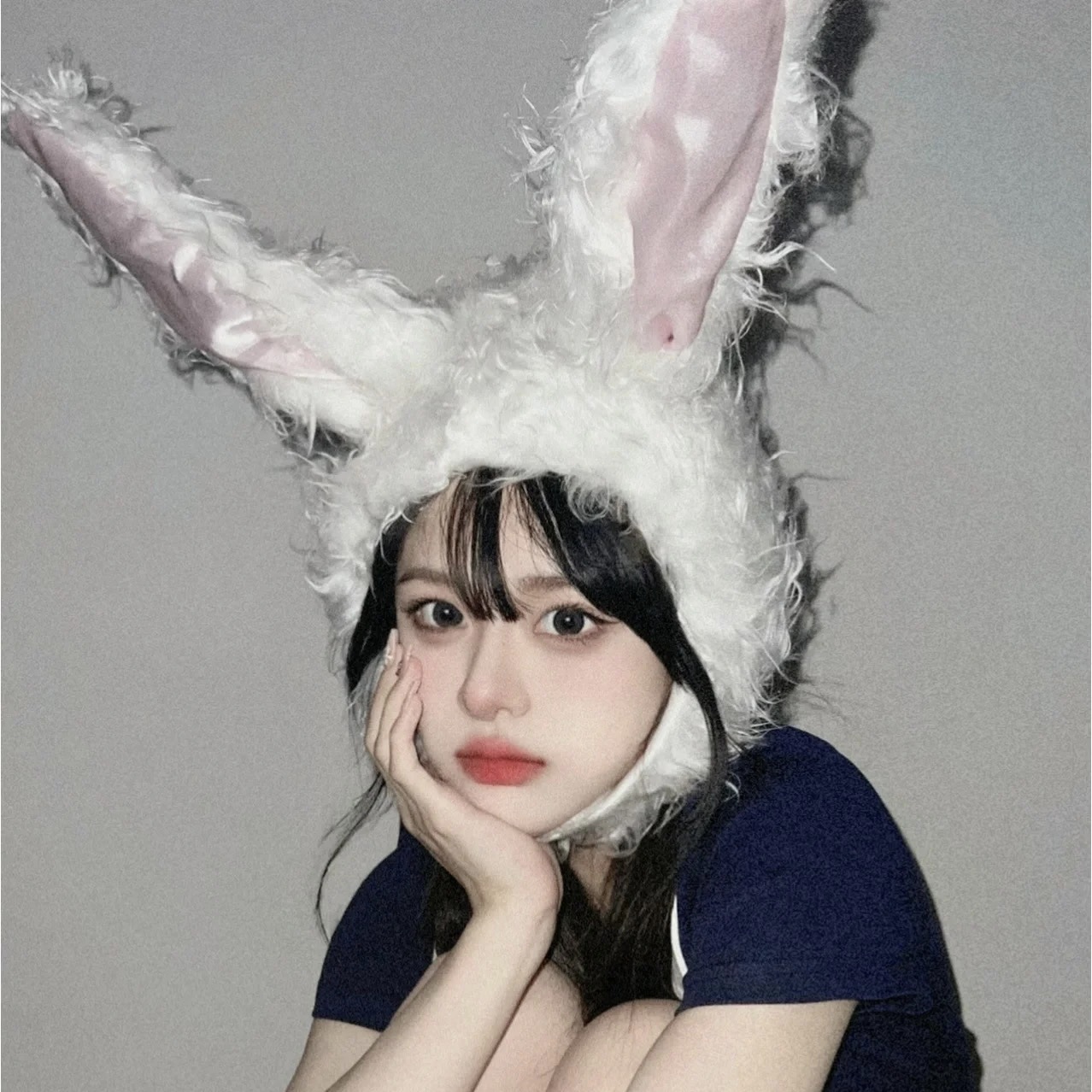 网红ins林小宅抖音同款可爱少女毛绒兔子长耳朵可凹造型头套帽子