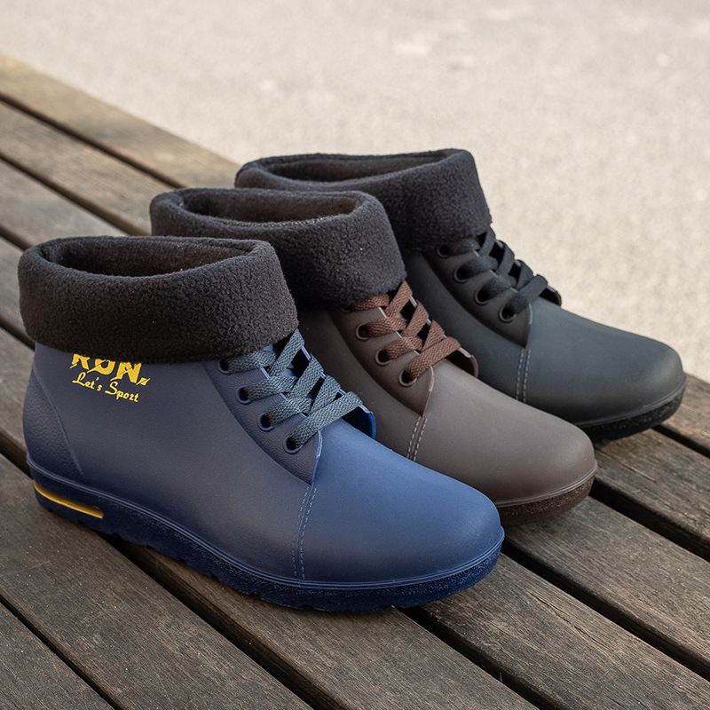 2023 New Korean Fashion Men's Short Rain Boots Velvet Thermal Non-Slip Wear-Resistant Comfortable Breathable Waterproof Shoes
