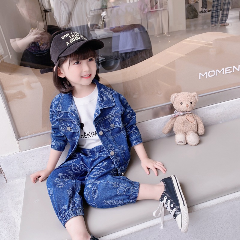女童牛仔套装春秋2021新款网红女宝宝洋气小童儿童秋季秋装两件套