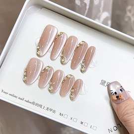 奈姿 纯手工穿戴甲秋冬新款半岛手绘测光猫眼款法式气质美甲贴片