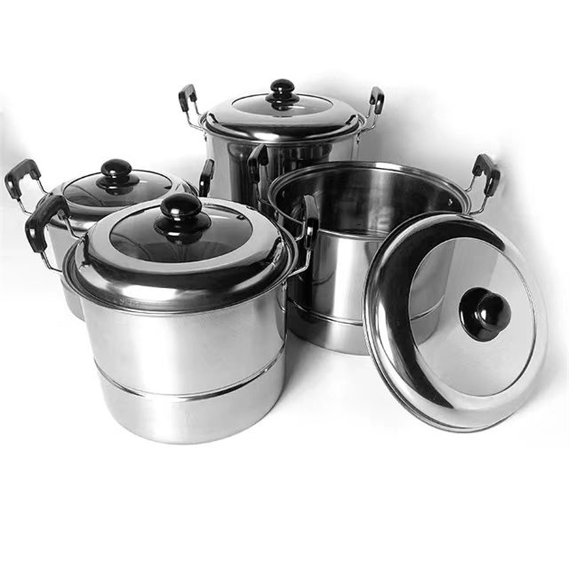 Stainless Steel Soup Bucket Set 22-28cm Four-Piece Combination Cover Steamer Straight Angle Pot Eight-Piece Set Couscous Pot