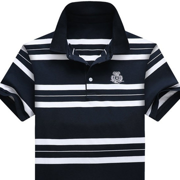 正品保罗男装短袖t恤条纹翻领刺绣上衣时尚休闲商务抗皱男装