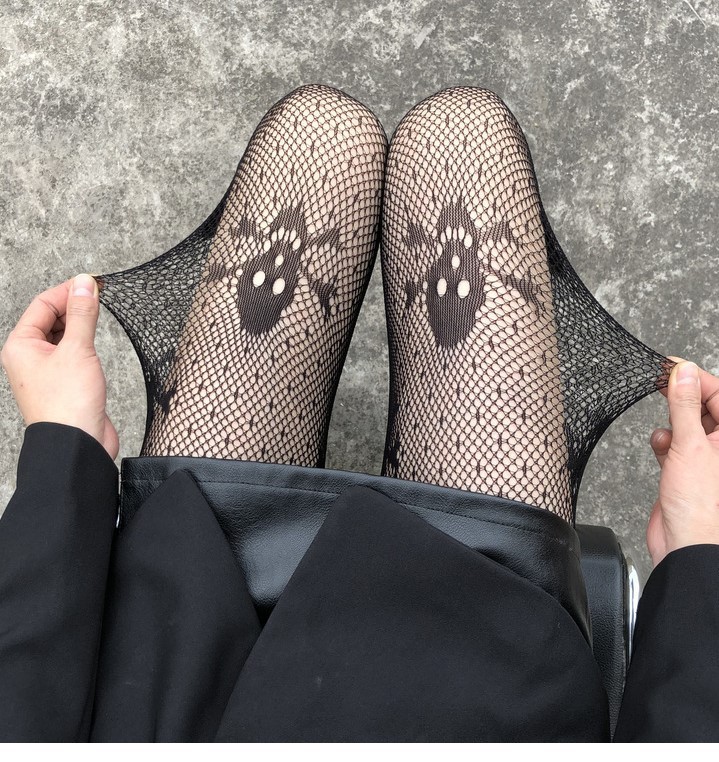 外贸骷髅头黑丝渔网袜女连裤袜子欧美性感万圣节渔网袜ins潮