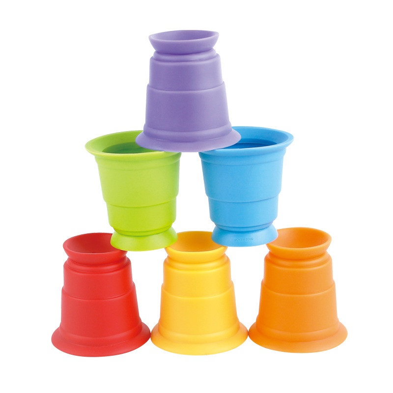 新品亚马逊婴儿搪胶叠叠杯堆叠互动叠叠乐儿童软硅胶益智早教玩具