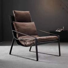 意式单人沙发椅客厅极简现代简约躺椅马鞍皮懒人设计师家用休闲椅