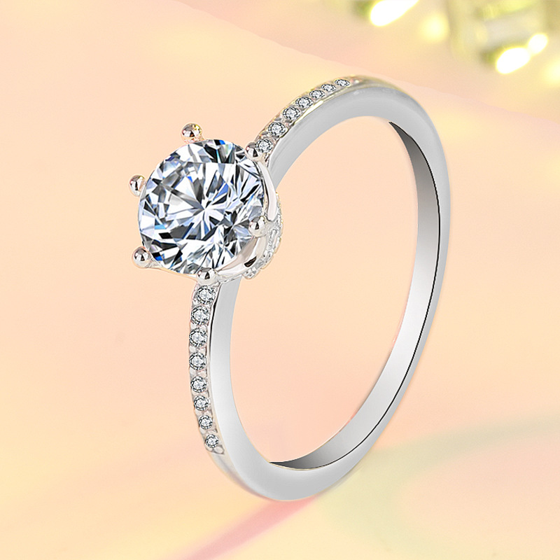 s925纯银戒指蓝钻白钻宝石闪耀皇冠戒指欧美简约女戒指送女友礼物