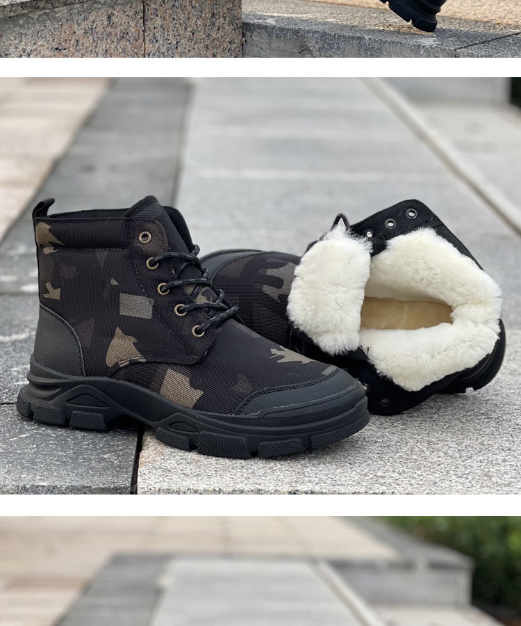 冬季棉鞋雪地靴防水保暖男鞋黑色战术军迷彩防寒靴羊毛一体靴防水