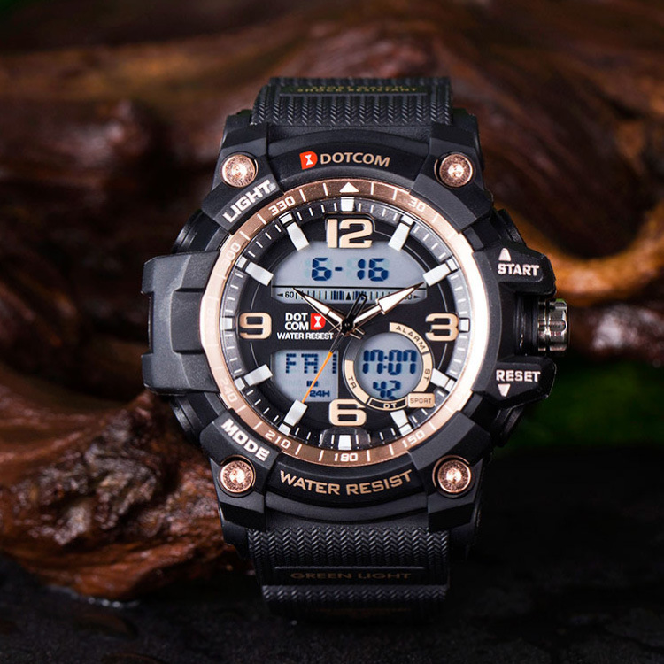户外运动电子男表夜光时尚双显学生手表动特酷计时dotcom