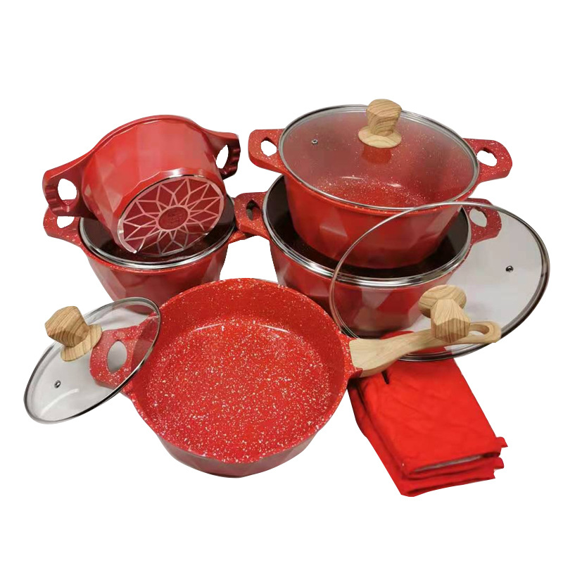 12-Piece Aluminum Die-Cast Soup Pot Household Kitchen Induction Cooker Flat Bottom Wok Gift Pan Set Supply