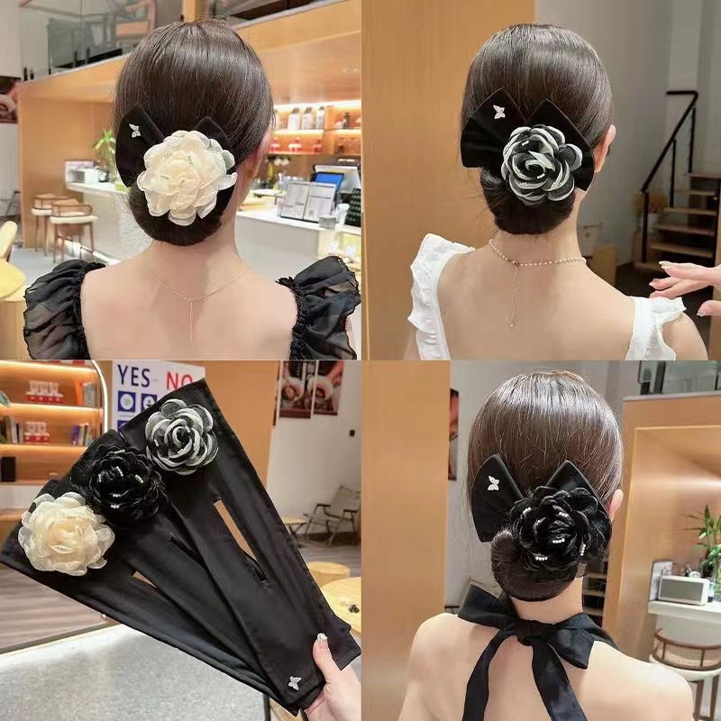 tiktok same style lazy twisted hair band bow updo lazy banana clip tie up a bun hairstyle artifact headdress