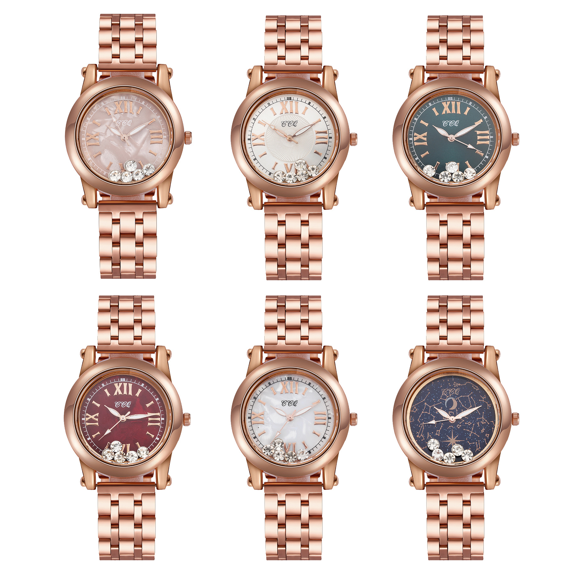 2021新款时尚钢带女士手表 创意流动钻手表 罗马数字女士石英手表