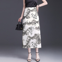 中国风复古竹叶花包臀裙2024年夏款长款通勤优雅时尚半身裙一步裙