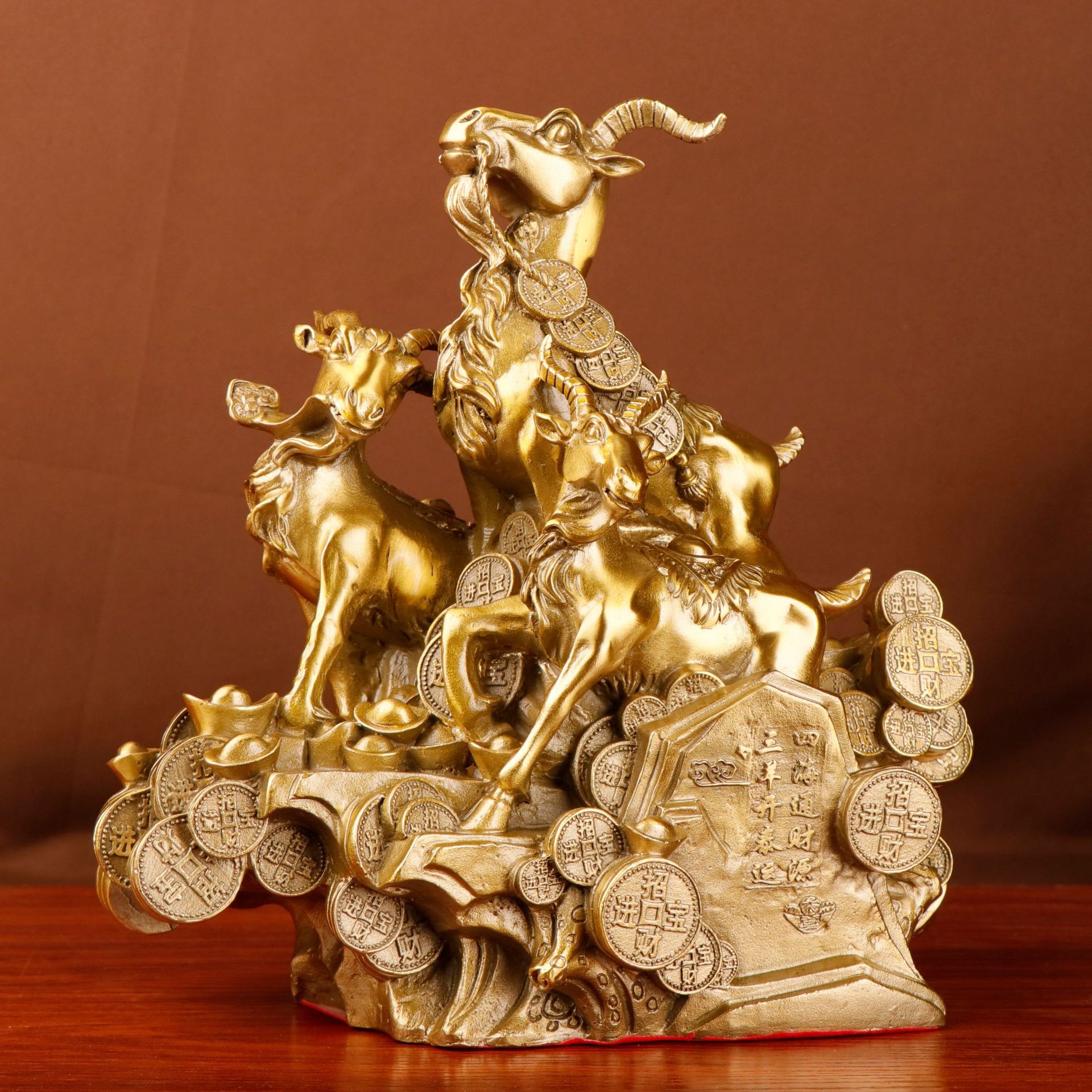 杨铜记纯铜金钱羊 铜三羊开泰 三羊开泰摆件