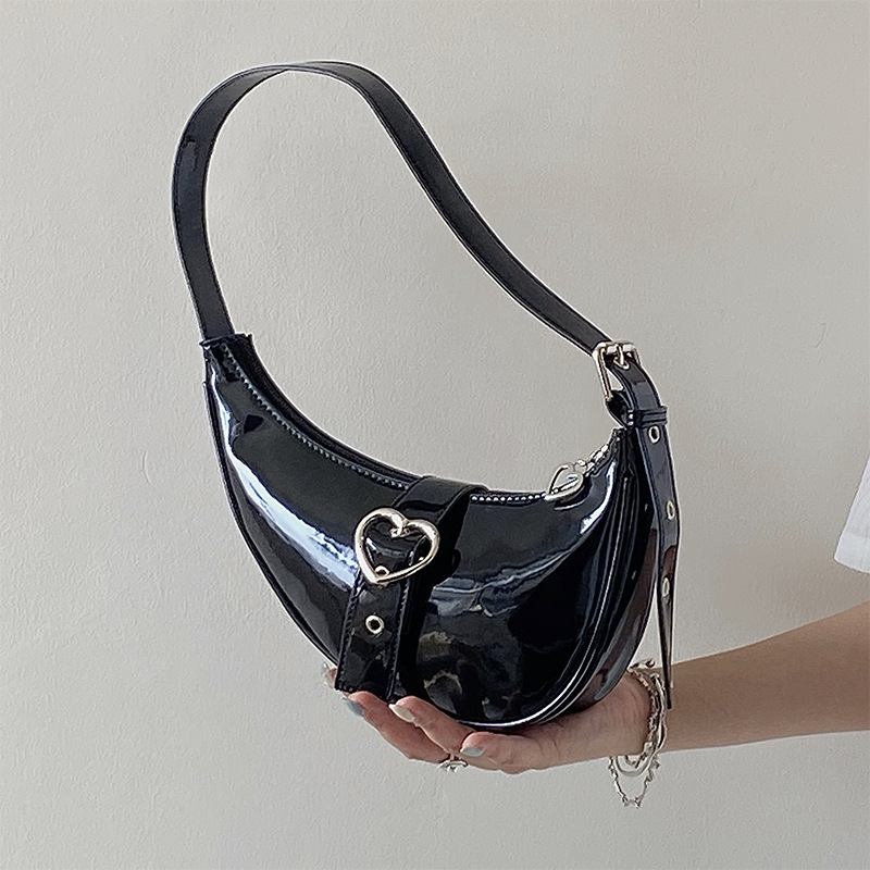 2023 New Crescent Underarm Bag One-Shoulder Portable Lovely Patent Leather High-Grade Fashion All-Match Solid Color Zipper Women's Bag