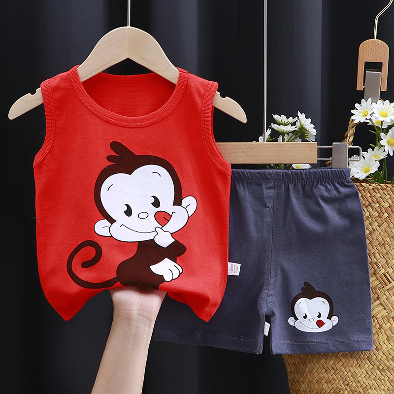 Children's Vest Suit Cotton Sleeveless Girls' Summer Korean Style Children's Clothing New Summer Two-Piece for Boys Wholesale