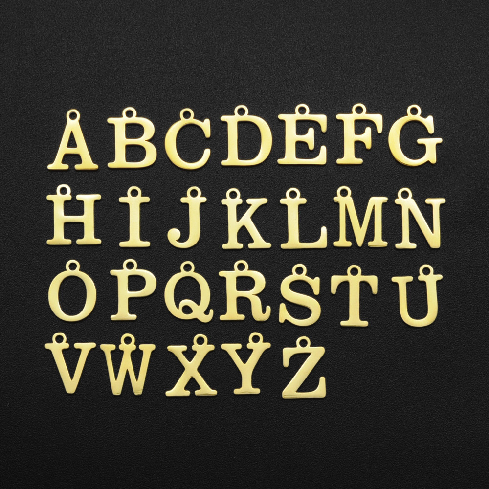 不锈钢吊坠 切割镂空英文字母项链挂件 金色钛钢饰品diy配件批发