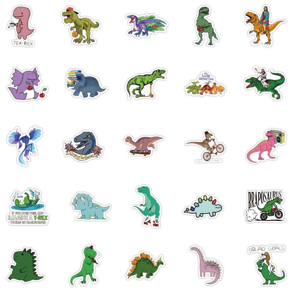 50张不重复卡通恐龙小动物涂鸦贴纸行李箱头盔冰箱笔记本贴纸批发