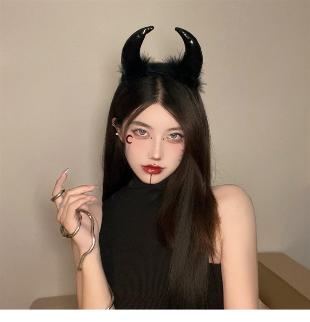 暗黑万圣节头饰头箍恶魔精灵耳朵牛角装扮发夹发饰女发箍拍照道具