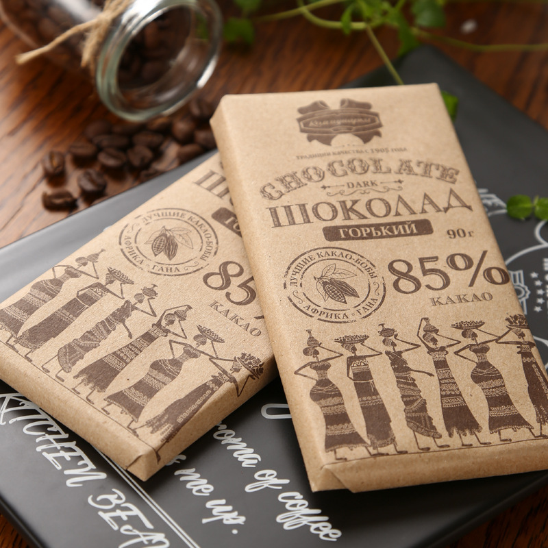 俄罗斯进口康美纳卡黑苦味巧克力90g食品牛皮纸可可脂醇苦85%零食
