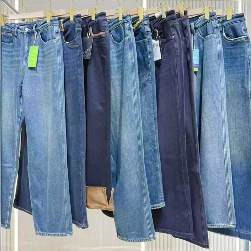 25冬妤写加绒牛仔裤高腰显瘦拖地加厚裤子大版型女装库存尾货供应