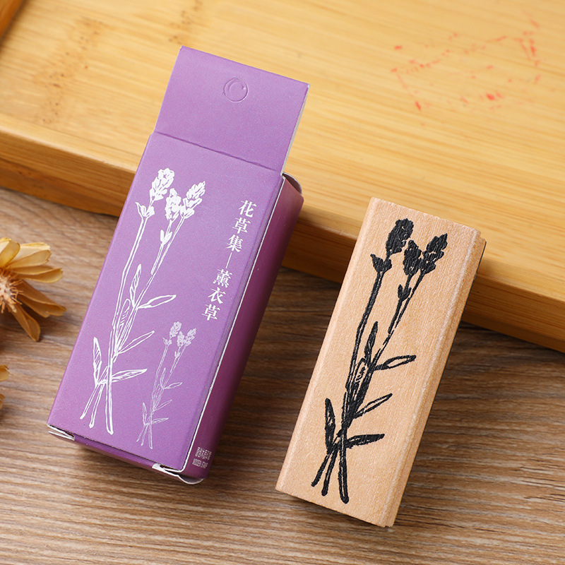 Exquisite Wooden Flowers and Plants Set Seal Creative Fresh Plant Notebook DIY Decorative Seal 8 Models Selection