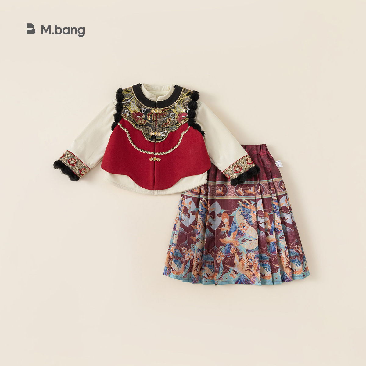 babycity女童套装秋冬儿童民族服装马面裙小女孩喜庆年