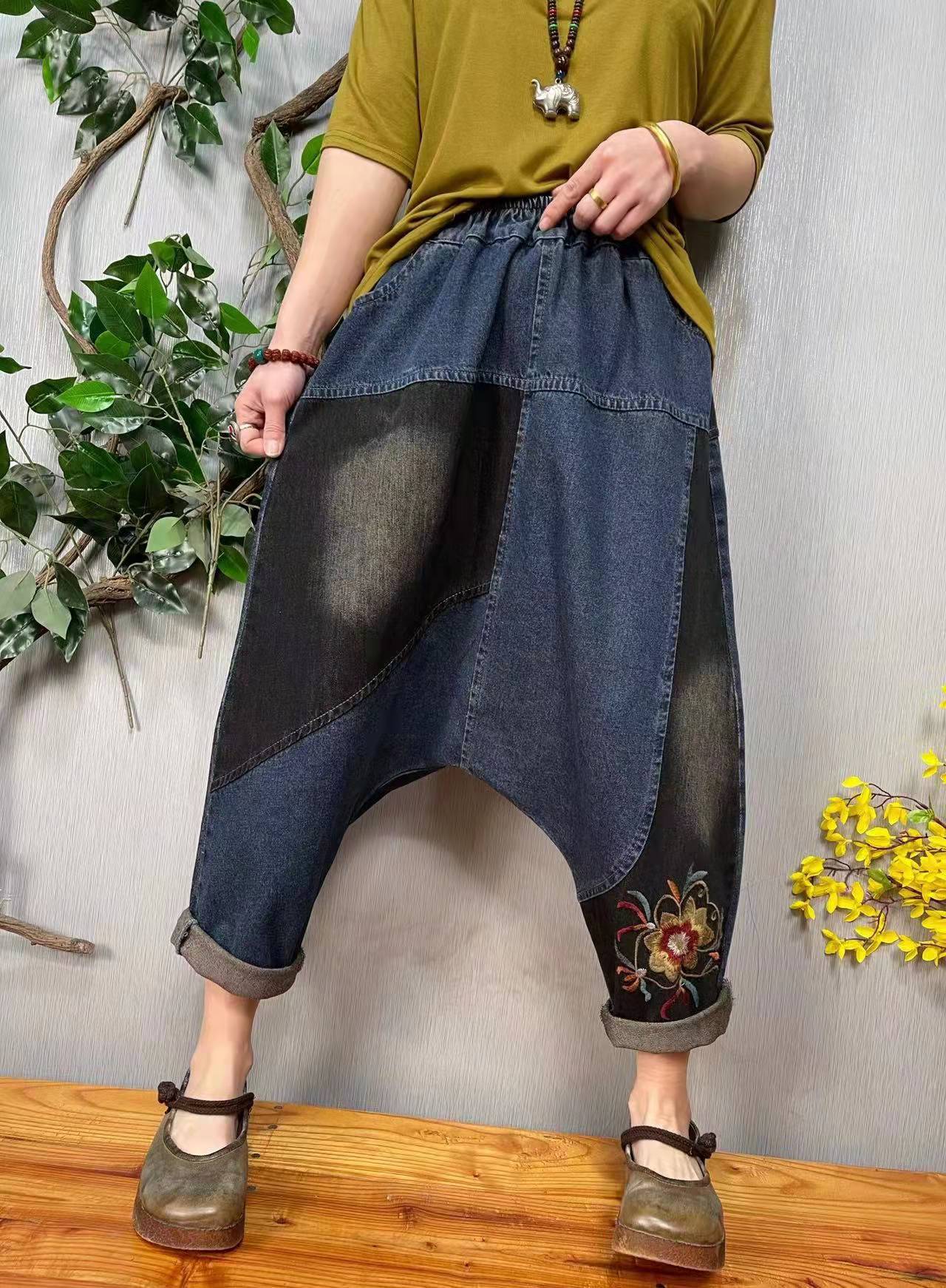 2022春季新款女牛仔裤大裆裤时尚哈伦裤文艺阔腿裤基础小个子学生