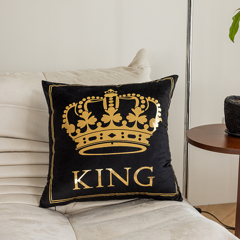 Crown Bronzing Printed Pillow Cover Short Plush Black and White Two-Color Cross-Border Home Sofa Cushion Cover Letters Throw Pillowcase