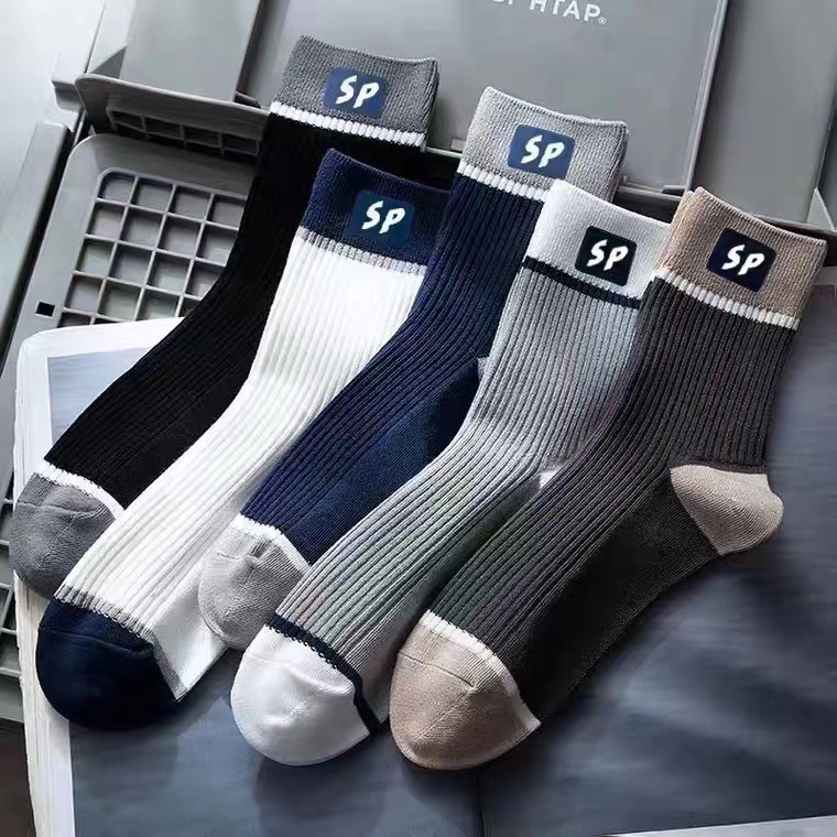 Socks Men's Mid-Calf Length and Breathable Vertical Stripe Cotton Socks Deodorant and Sweat-Absorbing Sports Business Spring and Summer Men's Black and White Medium Stockings Cotton Socks