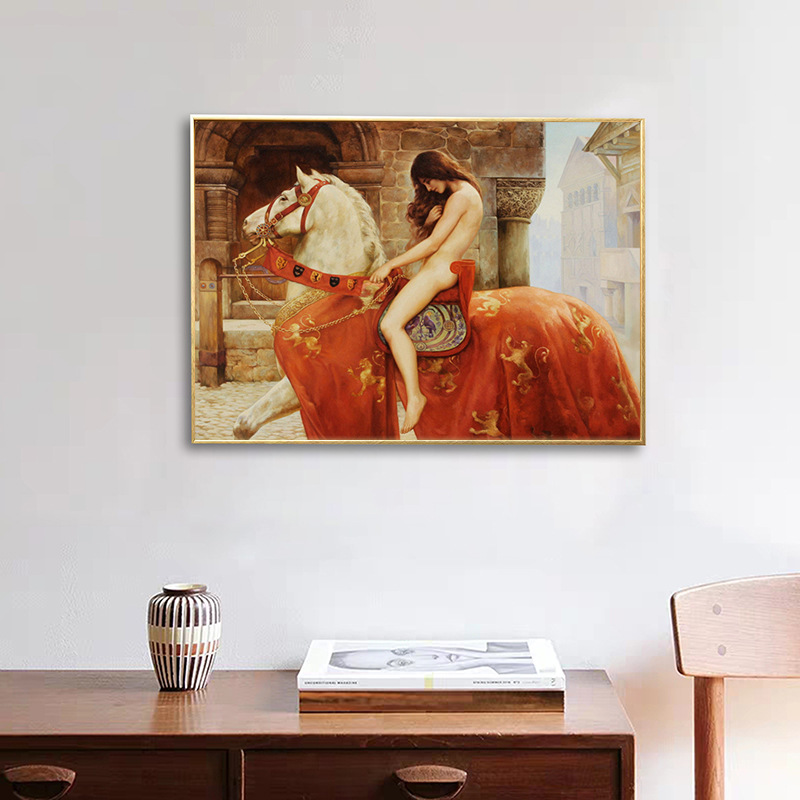 世界名画马背上的夫人戈黛娃godiva夫人装饰画油画欧挂画卧室酒店