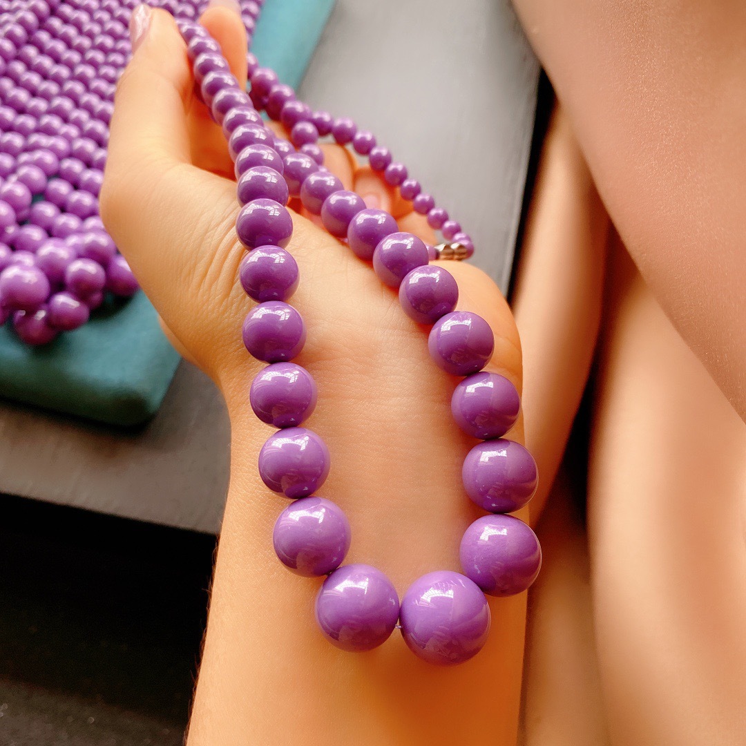 香芋紫 无杂无白纹 紫云母被称为美国国石商品描述颜色14mm紫云母塔链