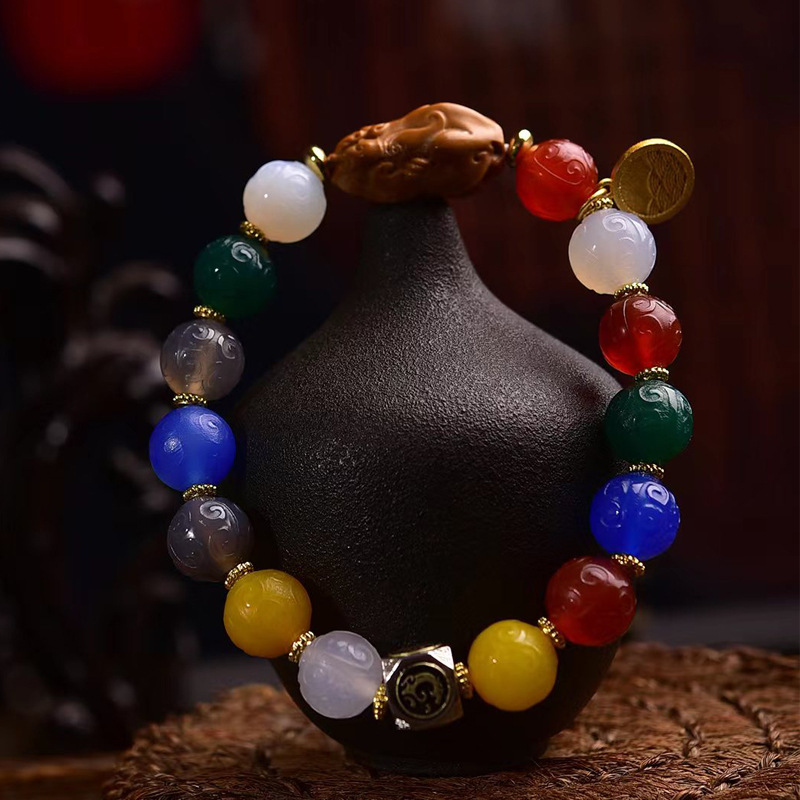 天然玛瑙回纹多宝天珠手链男女转运藏式民族风复古手串饰品批发