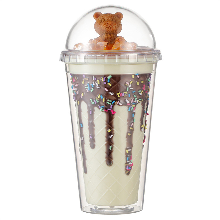 New Cute Bear Ice Cream Ice Cup Summer Fashion Drink Iced Water Cup Creative Doll Straw Cup