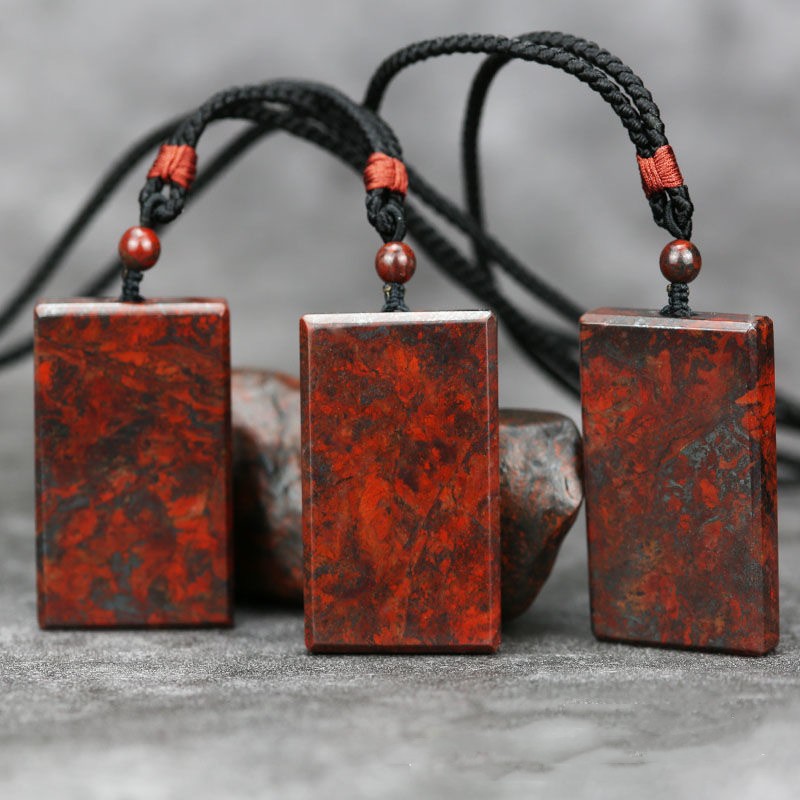 天然陨石红伊丁平安牌吊坠批发 鸡血石水滴玉挂件磁性无事牌吊坠