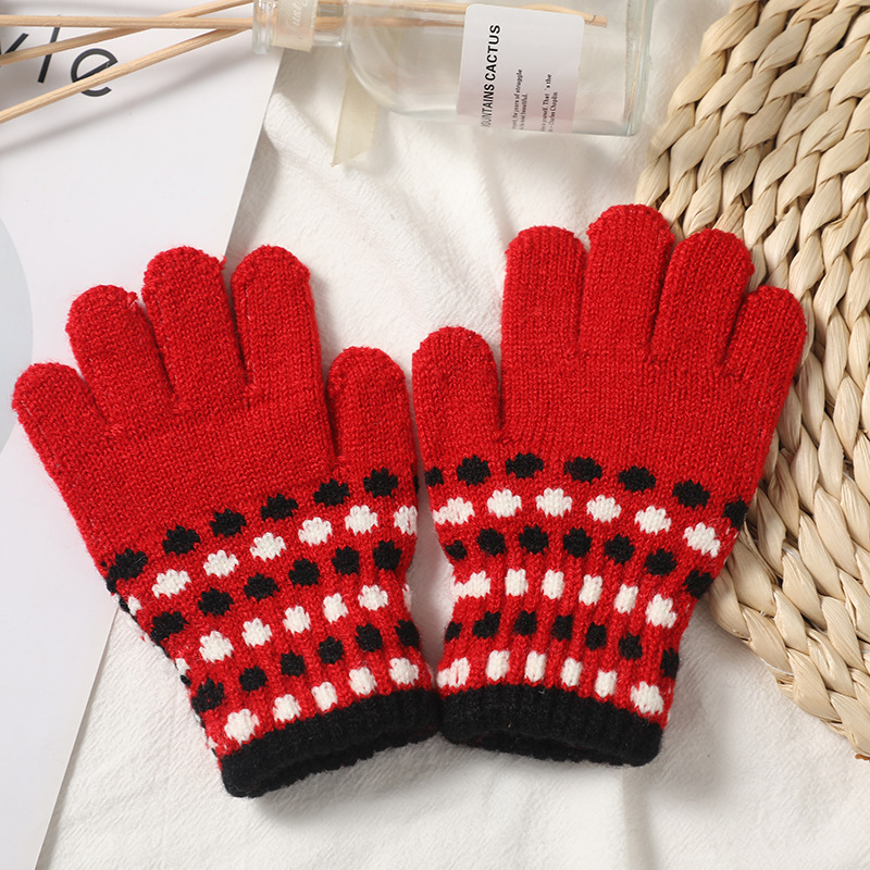 Winter Children's Full Finger Warm Gloves Cold Protection Knitted Gloves Inner Brushed Travel Warm Gloves